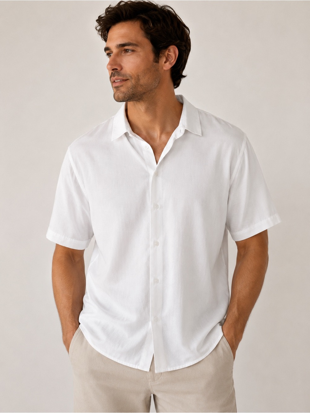 Luxfluence White Button Up Shirt Mens XL Short Sleeve Casual Dress Shirt